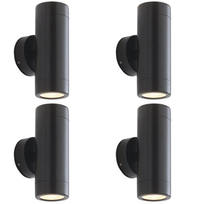 4 PACK Up & Down Twin Outdoor Wall Light - 2 x 7W LED GU10 - Satin Black