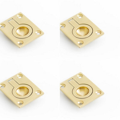 4 PACK Versatile 38x50mm Polished Brass Flush Rings for Furniture and Cabinetry - Recessed Door Handle