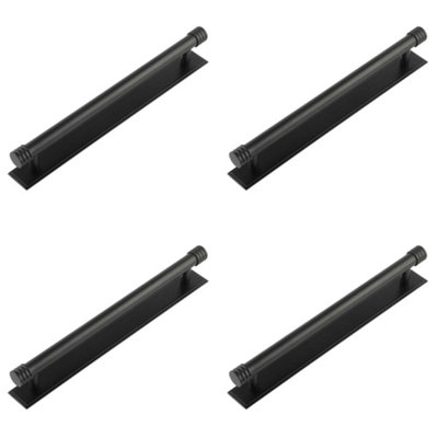 4 PACK Versatile Matt Black Cabinet Handle with Stepped Backplate - Kitchen Drawer Pull Handle