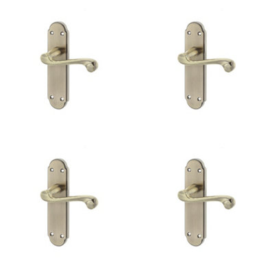 4 PACK Victorian Antique Bronze Suite Door Handle with Latchplate - Interior Lever on Backplate