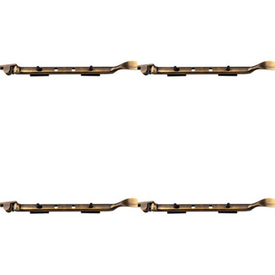 4 PACK - Victorian Casement Window Stay Handle & 2 Pins - 300mm Length Antique Brass Bar