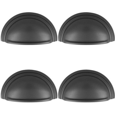 4 PACK - Victorian Cup Handle - Anthracite 76mm Centres Solid Brass Shaker Drawer Pull