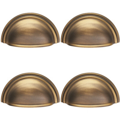 4 PACK - Victorian Cup Handle - Antique Brass 76mm Centres Solid Brass Shaker Drawer Pull