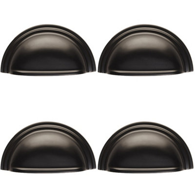 4 PACK - Victorian Cup Handle - Matt Black 76mm Centres Solid Brass Shaker Drawer Pull