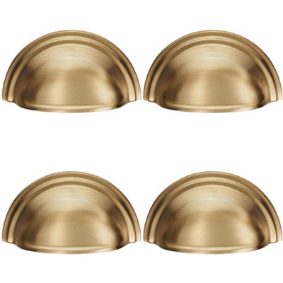 4 PACK - Victorian Cup Handle - Satin Brass 76mm Centres Solid Brass Shaker Drawer Pull