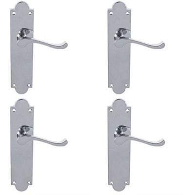 4 PACK - Victorian Internal Latch Door Handle - Polished Chrome Lever On Shaped Backplate