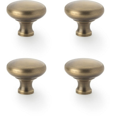 4 PACK - Victorian Round Door Knob - Antique Brass 38mm - Kitchen Cabinet Pull Handle