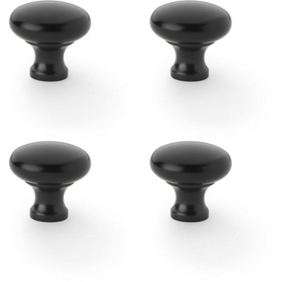 4 PACK - Victorian Round Door Knob - Matt Black 32mm - Kitchen Cabinet Pull Handle