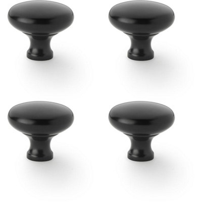 4 PACK - Victorian Round Door Knob - Matt Black 38mm - Kitchen Cabinet Pull Handle