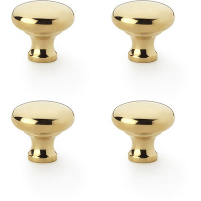 4 PACK - Victorian Round Door Knob - Polished Brass 32mm - Kitchen Cabinet Pull Handle