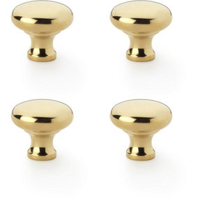 4 PACK - Victorian Round Door Knob - Polished Brass 32mm - Kitchen Cabinet Pull Handle