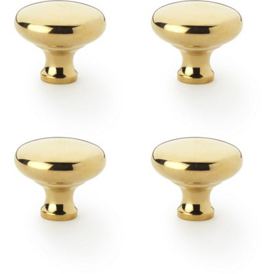 4 PACK - Victorian Round Door Knob - Polished Brass 38mm - Kitchen Cabinet Pull Handle