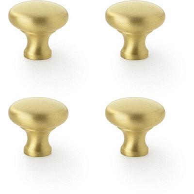 4 PACK - Victorian Round Door Knob - Satin Brass 32mm - Kitchen Cabinet Pull Handle