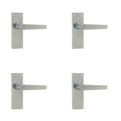 4 PACK Victorian Satin Chrome Straight Door Handle with Short Latchset Plate - Interior Lever on Backplate