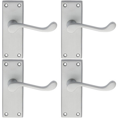 4 PACK - Victorian Scroll Internal Latch Door Handle - Satin Chrome Lever on Backplate