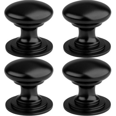 4 PACK - Victorian Tiered Door Knob - 25mm Matt Black Cabinet Pull Handle Round Rose