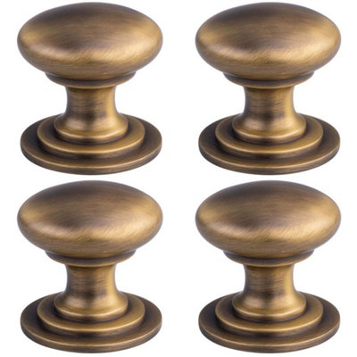 4 PACK - Victorian Tiered Door Knob - 32mm Antique Brass Cabinet Pull Handle Round Rose