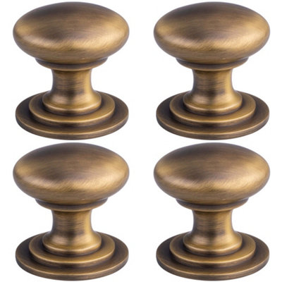 4 PACK - Victorian Tiered Door Knob - 42mm Antique Brass Cabinet Pull Handle Round Rose