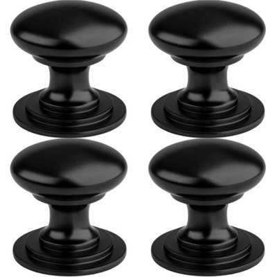 4 PACK - Victorian Tiered Door Knob - 42mm Matt Black Cabinet Pull Handle Round Rose