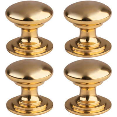 4 PACK - Victorian Tiered Door Knob - 50mm Polished Brass Cabinet Pull Handle Round Rose