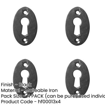 4 PACK Vintage 50mm Black Oval Escutcheon for Doors and Cabinets - Key Hole Cover