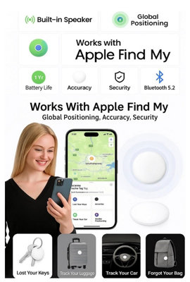 Tracking Tags Smart Tag Bluetooth Tracker - Find My Compatible Item Locator For Keys, Wallet, Bags (iOS Only) - White Apple Air Tags-2 Pack Sale