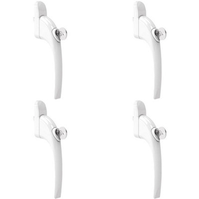 4 PACK - White Universal Locking Window Handle - Click Fit PVC Window Rose Lever