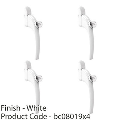 4 PACK - White Universal Locking Window Handle - Click Fit PVC Window Rose Lever