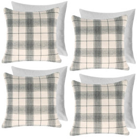 4  Pack Woven Check Filled Cushions Printed Soft