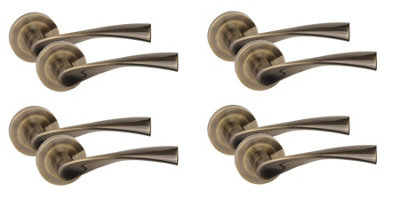 4 Pair Astrid Design Door Handles Antique Brass Finish - Golden Grace
