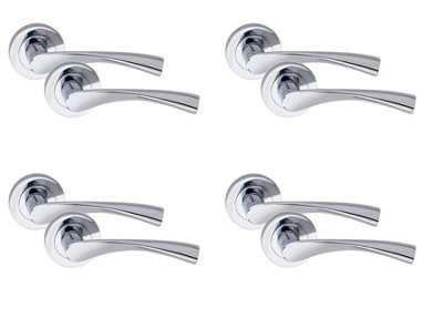 4 Pair Astrid Design Door Handles Polished Chrome Finish - Golden Grace