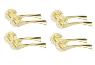4 Pair Astrid Design Door Handles Satin Brass Finish - Golden Grace