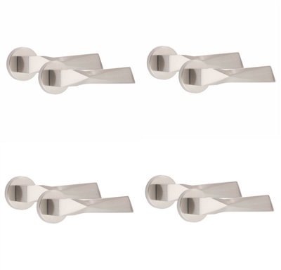 4 Pair Aura Design Door Handles Round Rose Satin Nickel Finish