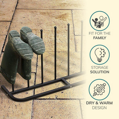 4 Pair Black Boot Rack Shoe Welly Stand Storage Organiser - 6