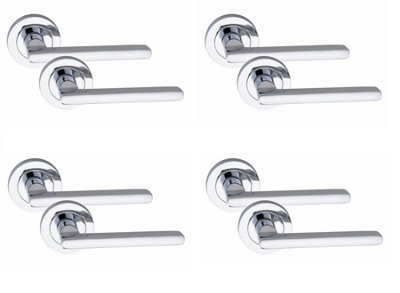 4 Pair Leon Design Door Handles Polished Chrome Finish - Golden Grace