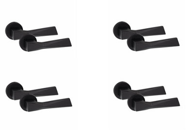 4 Pair Modern Aura Design Matt Black Premium Door Handles Round Rose - Golden Grace