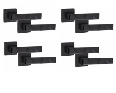 4 Pair Modern Nova Design Matt Black Premium Door Handles Square Rose - Golden Grace Price Comparisons | Compare The Build