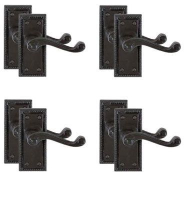 4 Pair of Matt Black Georgian Lever Latch Hnadles 107mm x 48mm  - Golden Grace