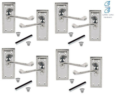 4 Pair of Polisehd Chrome Georgian Lever Latch Door Handles 107mm x 48mm - Golden Grace