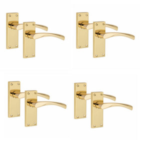 4 Pair of Victorian Scroll Astrid Handle  Latch Door Handles  Gold Polished Brass with 120mm x 40mm Backplate - Golden Grace