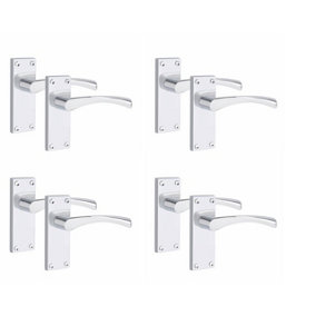 4 Pair of Victorian Scroll Astrid Handle Latch Door Handles Silver Polished Chrome with 120mm x 40mm Backplate