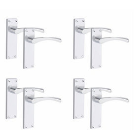 4 Pair of Victorian Scroll Astrid Handle Latch Door Handles Silver Polished Chrome with 150mm x 40mm Backplate