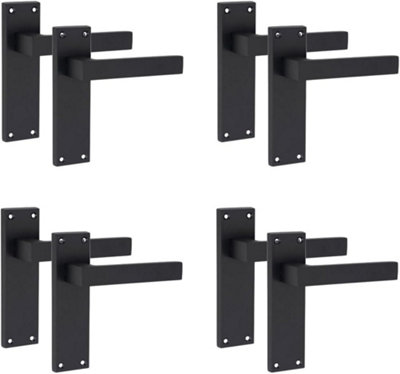 4 Pair of Victorian Straight Delta Matt Black Lever Latch Door Handles 150mm Long - Golden Grace