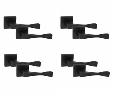 4 Pair Straight Astrid Design Door Handles Square Rose Matt Black Finish