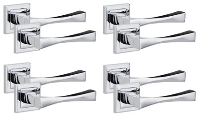4 Pair Straight Astrid Design Door Handles Square Rose Polished Chrome Finish