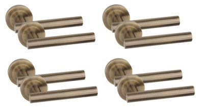 4 Pair Straight T-Bar Design Door Handles Antique Brass Finish - Golden Grace