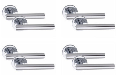 4 Pair Straight T-Bar Door Handles Polished Chrome Finish - Golden Grace