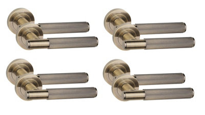 4 Pair Straight T-Bar Linear Door Handles Antique Brass Finish - Golden Grace