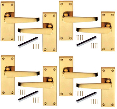 4 Pairs Golden Grace Victorian Straight Lever Latch Door Handle Handles 120mm x 40mm Polished Brass Finish