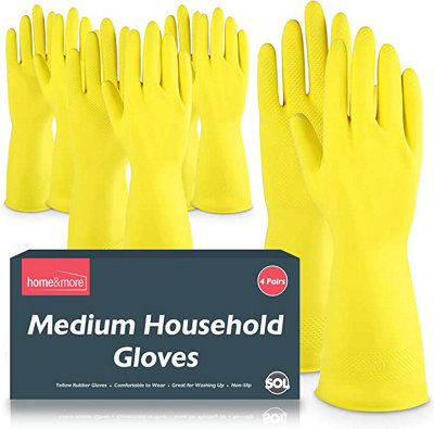 Pairs Household Rubber Gloves Medium, Yellow Washing Up Gloves - Main Image